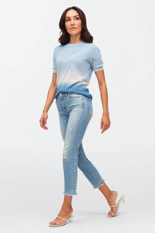  THE STRAIGHT CROP LUXE VINTAGE ARTFUL WITH PICK STITCH HEM  
